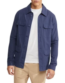 Men Clothing Store 15 Oxford Alister Linen Cotton Overshirt In Navy