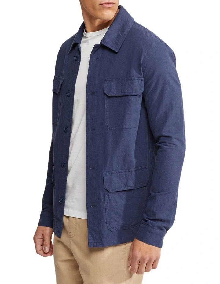 Oxford Alister Linen Cotton Overshirt In Navy 4 Oxford Alister Linen Cotton Overshirt In Navy - Image 2