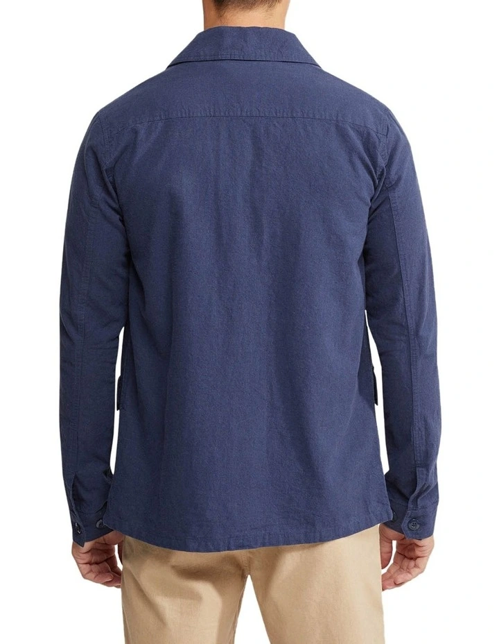 Oxford Alister Linen Cotton Overshirt In Navy 5 Oxford Alister Linen Cotton Overshirt In Navy - Image 3