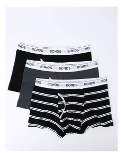 Bonds Guyfront Stripe Trunks 3 Pack In Black