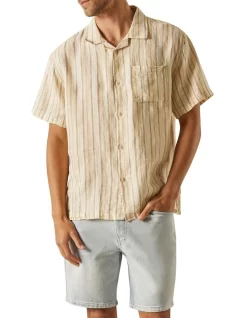 Kole Linen Shirt In Ochre Stripe