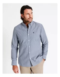 Harris Long Sleeve Stripe Shirt In Navy