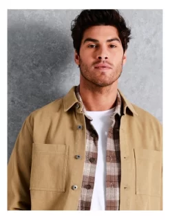 Noosa Long Sleeve Utility Overshirt In Beige -Men Clothing Store 960774310 4 1 720x928