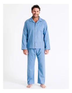 Essentials Long Sleeve Flannelette PJ Set In Stripe