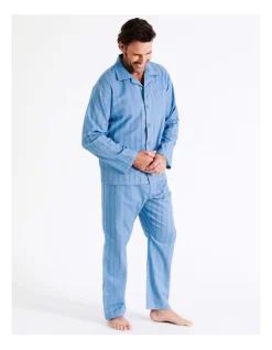 Essentials Long Sleeve Flannelette PJ Set In Stripe -Men Clothing Store 963387820 3 720x928