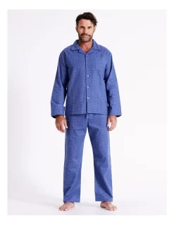 Essentials Long Sleeve Flannelette PJ Set In Denim