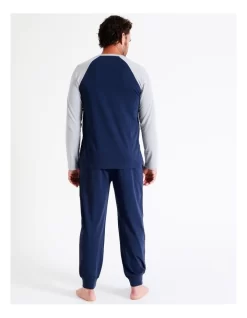 Essentials Long Sleeve Raglan Tee & Knit Jogger PJ Set In Navy -Men Clothing Store 963389350 4 720x928