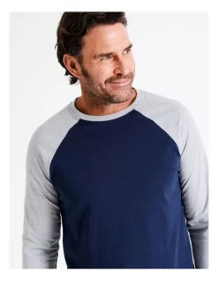 Essentials Long Sleeve Raglan Tee & Knit Jogger PJ Set In Navy -Men Clothing Store 963389350 5 720x928