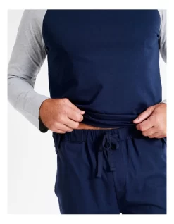 Essentials Long Sleeve Raglan Tee & Knit Jogger PJ Set In Navy -Men Clothing Store 963389350 6 720x928