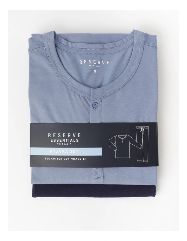 Essentials Long Sleeve Henley Tee & Knit Jogger PJ Set In Blue 3 Essentials Long Sleeve Henley Tee & Knit Jogger PJ Set In Blue