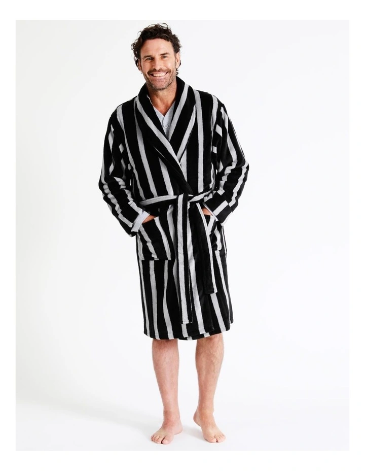 Shawl Stripe Robe In Black 3 Shawl Stripe Robe In Black