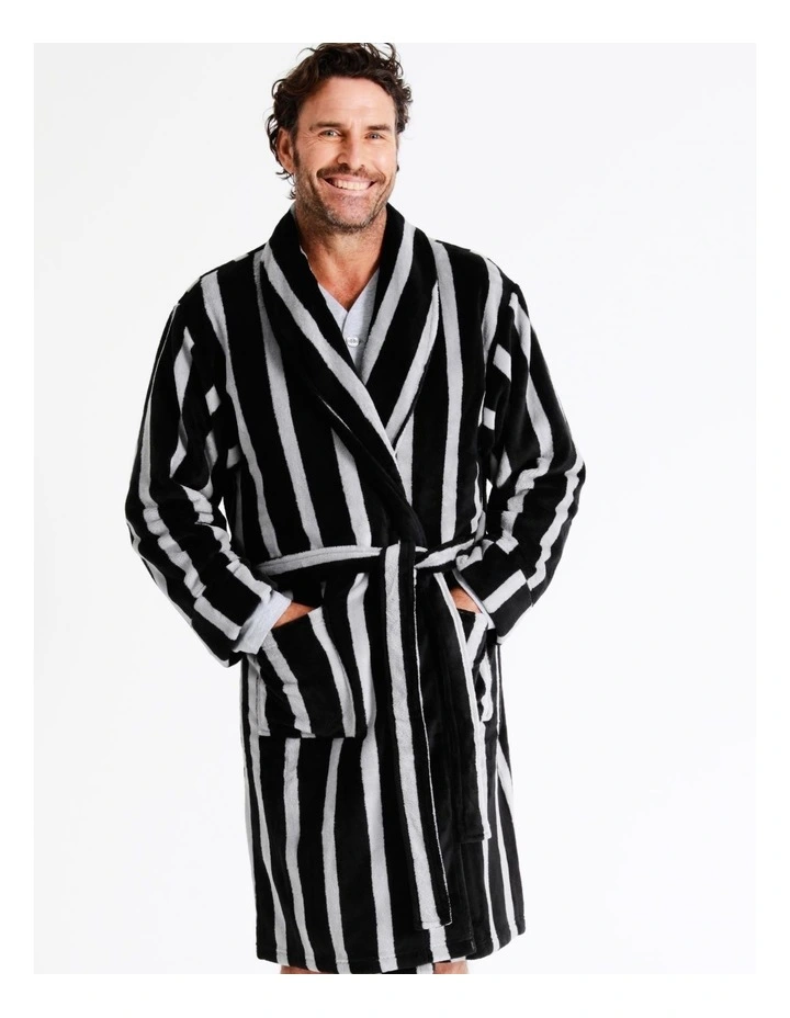Shawl Stripe Robe In Black 4 Shawl Stripe Robe In Black - Image 2
