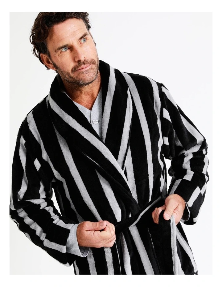 Shawl Stripe Robe In Black 5 Shawl Stripe Robe In Black - Image 3