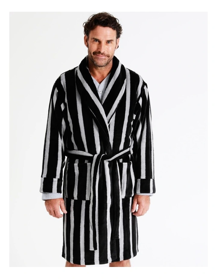 Shawl Stripe Robe In Black 6 Shawl Stripe Robe In Black - Image 4