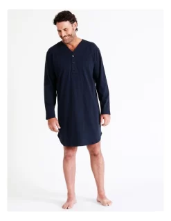 Long Sleeve Knit Niteshirt In Navy -Men Clothing Store 963389800 3 720x928