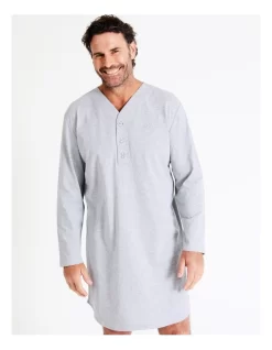 Long Sleeve Knit Niteshirt In Grey Marle