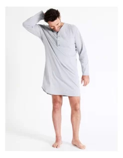 Long Sleeve Knit Niteshirt In Grey Marle -Men Clothing Store 963389890 5 720x928