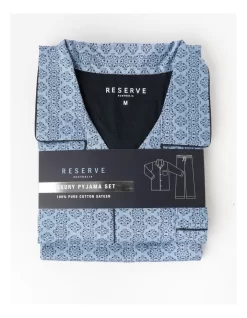 Long Sleeve Sateen Cotton PJ Set In Stripe Geo