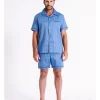 Short Sleeve Sateen Cotton PJ Set In Mid Blue/Navy -Men Clothing Store 963390160 1 720x928