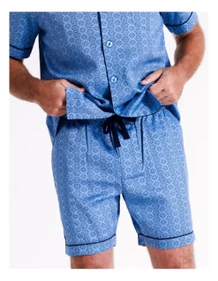Short Sleeve Sateen Cotton PJ Set In Mid Blue/Navy -Men Clothing Store 963390160 4 720x928