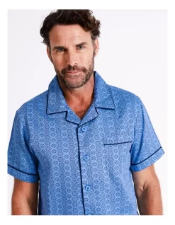 Short Sleeve Sateen Cotton PJ Set In Mid Blue/Navy -Men Clothing Store 963390160 5 720x928