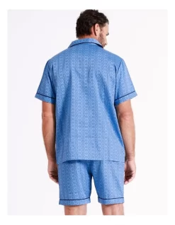 Short Sleeve Sateen Cotton PJ Set In Mid Blue/Navy -Men Clothing Store 963390160 6 720x928