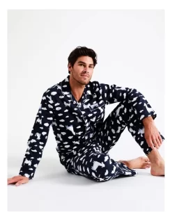 Mens Pyjama Set In Midnight Animal Clouds Print