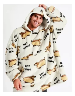 Hot Dawg Oversized Sleep Hoodie In Grey