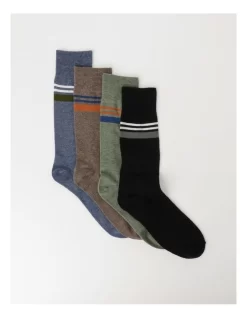 4 Pair Pack Crew Socks In Assorted Colours
