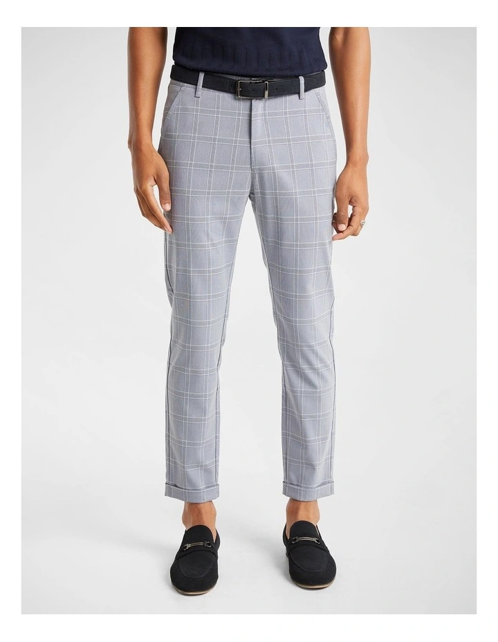 Tobi Check Slim Cropped Chino In Blue 3 Tobi Check Slim Cropped Chino In Blue