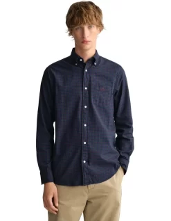 Gant Gingham Twill Long Sleeve Shirt In Forest Green