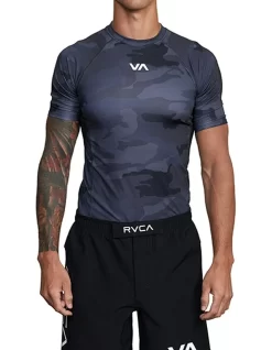 RVCA Sport Short Sleeve Rashguard In Black Camo
