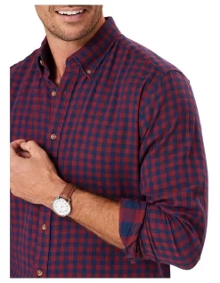 Double Faced Gingham Long Sleeve Shirt In Burgundy -Men Clothing Store 978390550 3 720x928