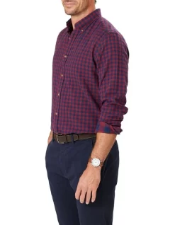 Double Faced Gingham Long Sleeve Shirt In Burgundy -Men Clothing Store 978390550 4 720x928