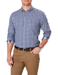 Double Faced Gingham Long Sleeve Shirt In Light Grey