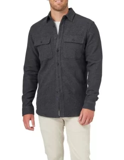 Men Clothing Store 9 Oliver Long Sleeve Twill Overshirt In Charcoal