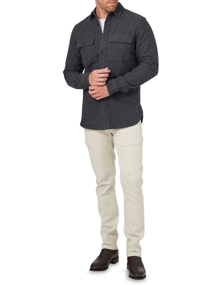 Oliver Long Sleeve Twill Overshirt In Charcoal 4 Oliver Long Sleeve Twill Overshirt In Charcoal - Image 2