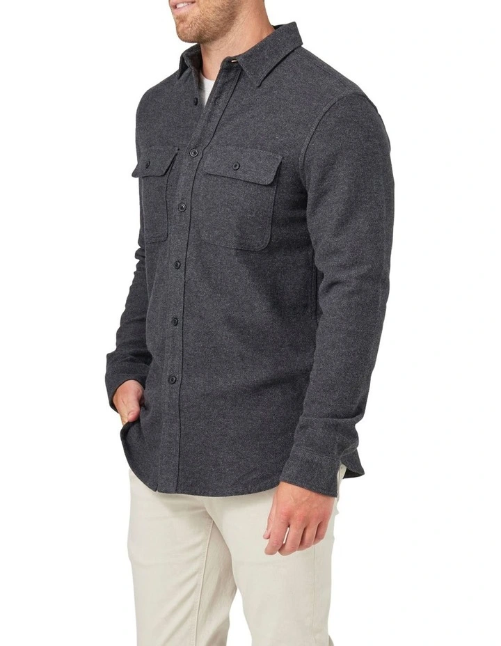 Oliver Long Sleeve Twill Overshirt In Charcoal 5 Oliver Long Sleeve Twill Overshirt In Charcoal - Image 3