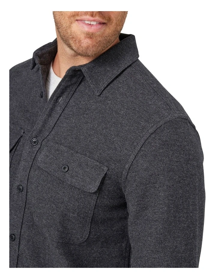 Oliver Long Sleeve Twill Overshirt In Charcoal 6 Oliver Long Sleeve Twill Overshirt In Charcoal - Image 4
