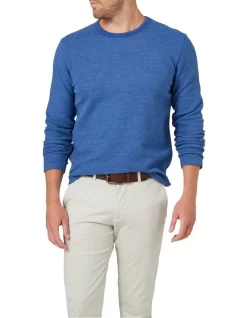 Waffle Knit Long Sleeve Tee In Cobalt Melange