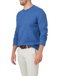 Waffle Knit Long Sleeve Tee In Cobalt Melange -Men Clothing Store 982702810 3 720x928