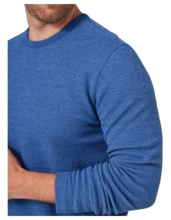 Waffle Knit Long Sleeve Tee In Cobalt Melange -Men Clothing Store 982702810 4 720x928
