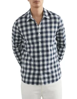 Men Clothing Store 11 French Connection Navy Plaid Classic Fit Shirt