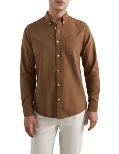 French Connection Oxford Slim Fit Shirt In Brown