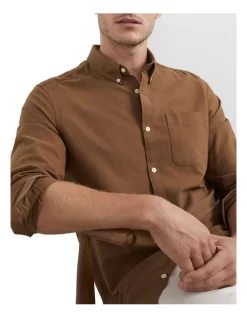 French Connection Oxford Slim Fit Shirt In Brown -Men Clothing Store 991627390 991622890 4 720x928